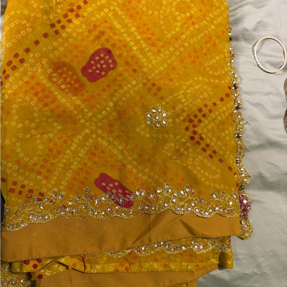 Embellished Yellow and Red Saree